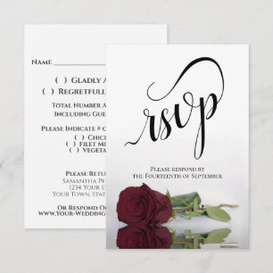 Elegant Long-Stemmed Burgundy Rose Wedding RSVP Card