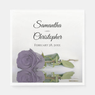 Elegant Long Stemmed Dusty Purple Rose Wedding Napkin