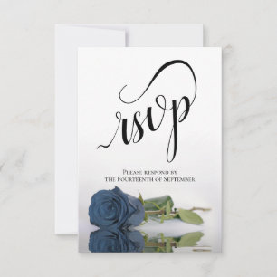 Elegant Long-Stemmed Dusty Steel Blue Rose Wedding RSVP Card