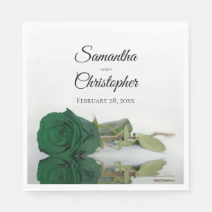 Elegant Long Stemmed Emerald Green Rose Wedding Napkin