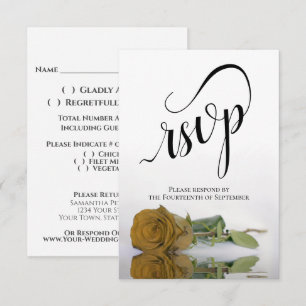 Elegant Long-Stemmed Gold Ochre Rose Wedding RSVP Card