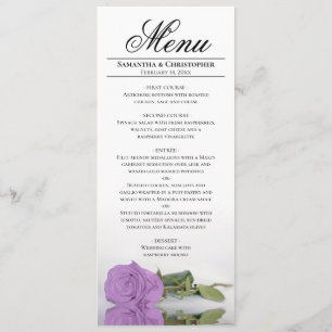 Elegant Long Stemmed Lilac Purple Rose Wedding Menu