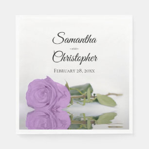 Elegant Long Stemmed Lilac Purple Rose Wedding Napkin