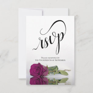 Elegant Long-Stemmed Magenta Rose Wedding RSVP Card