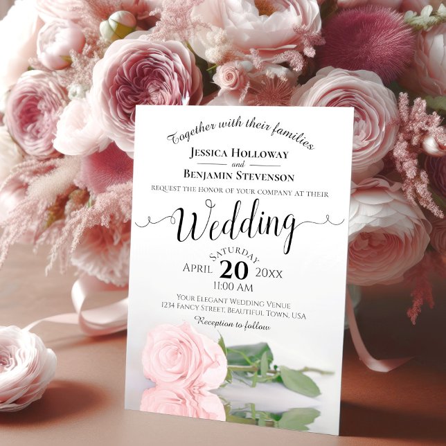 Elegant Long Stemmed Pink Rose Romantic Wedding Invitation (Creator Uploaded)