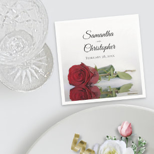 Elegant Long Stemmed Red Rose Wedding Napkin