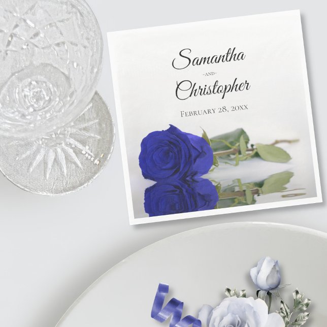 Elegant Long Stemmed Royal Blue Rose Wedding Napkin (Creator Uploaded)