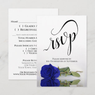 Elegant Long-Stemmed Royal Blue Rose Wedding RSVP Card