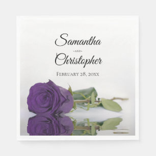 Elegant Long Stemmed Royal Purple Rose Wedding Napkin