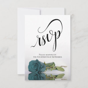 Elegant Long-Stemmed Teal Rose Wedding RSVP Card