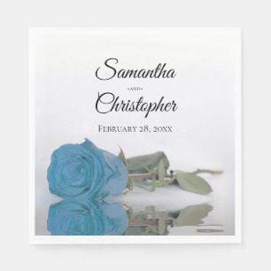 Elegant Long Stemmed Turquoise Blue Rose Wedding Napkin