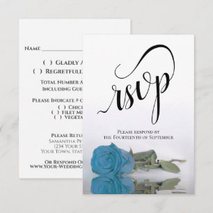 Elegant Long-Stemmed Turquoise Blue Rose Wedding RSVP Card
