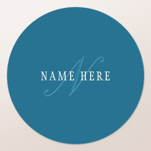 Elegant Looking Monogram Ocean Blue Classic Round Sticker