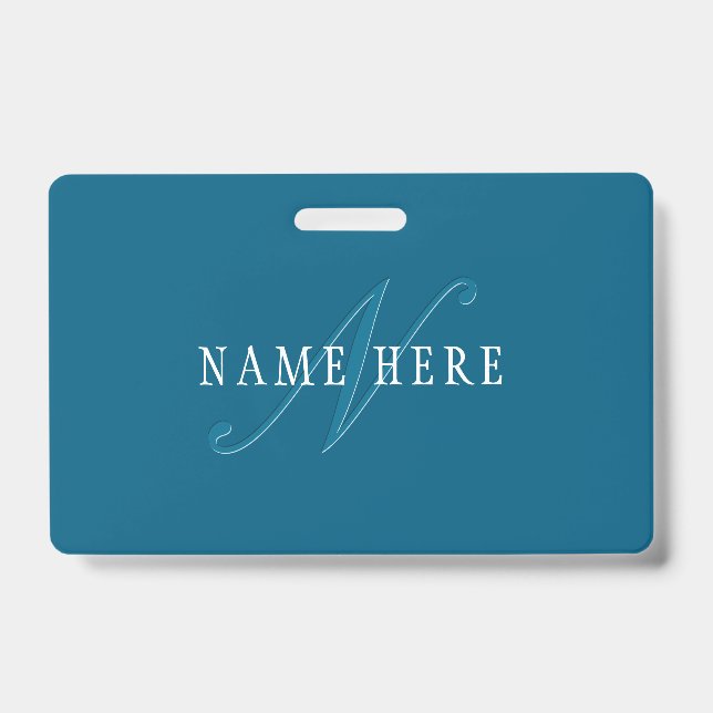 Elegant Looking Monogram | Ocean Blue ID Badge (Front)