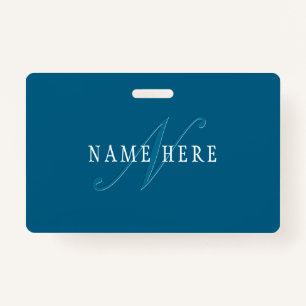 Elegant Looking Monogram Ocean Blue ID Badge