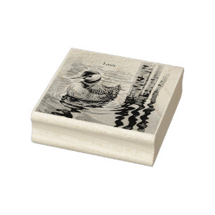 Elegant Loon on the Lake - custom text Rubber Stamp