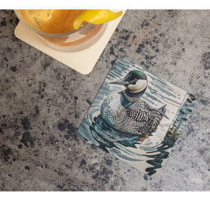 Elegant Loon on the Lake Square Paper Coaster