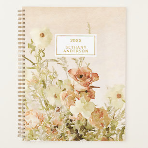 Elegant Loose Peach Ivory Cream Watercolor Floral Planner