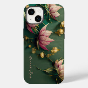 Elegant Lotus Floral Pink & Gold   Monogram Case-Mate iPhone 14 Case