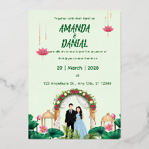 Elegant Lotus Floral Wedding Invitation Template 
