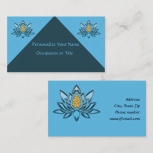 Elegant Lotus Flower Blue Silver Gold Zen Yoga Business Card