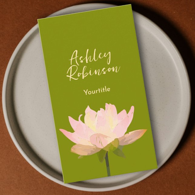 Elegant lotus flower boho avocado green QR code Business Card (Elegant lotus flower boho avocado green QR code Business Card)
