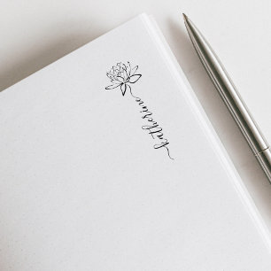 Elegant Lotus Flower Custom Name Library Book Rubber Stamp