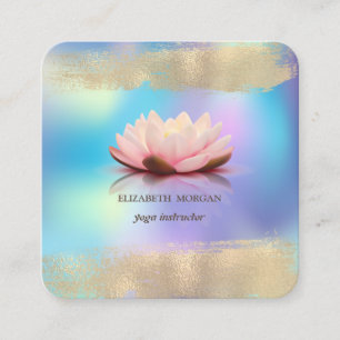Elegant Lotus Flower Faux Gold Brush Stroke Square Business Card