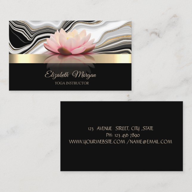 Elegant Lotus Flower Gold Marble Yoga Business Card (Front/Back)