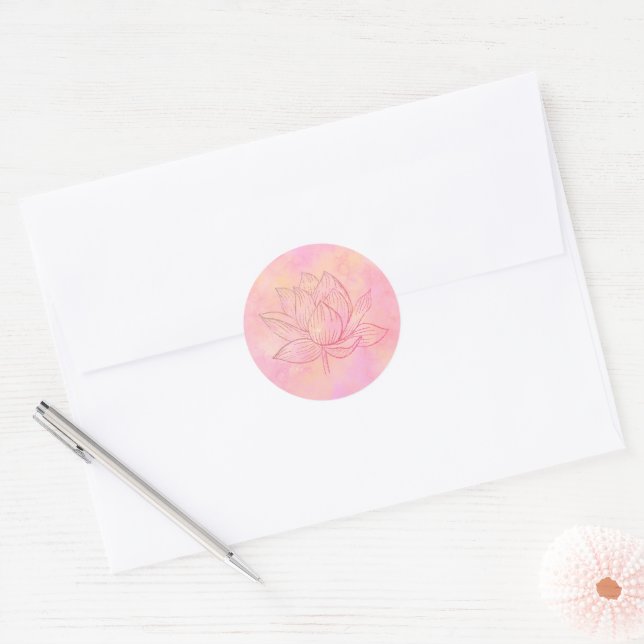 Elegant Lotus Flower Illustration Light Pink Art  Classic Round Sticker (Envelope)