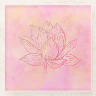Elegant Lotus Flower Illustration Light Pink Art Glass Coaster
