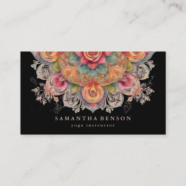 Elegant Lotus Flower Logo Yoga Business Card (Front)