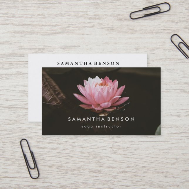 Elegant Lotus Flower Logo Yoga Business Card (Front/Back In Situ)