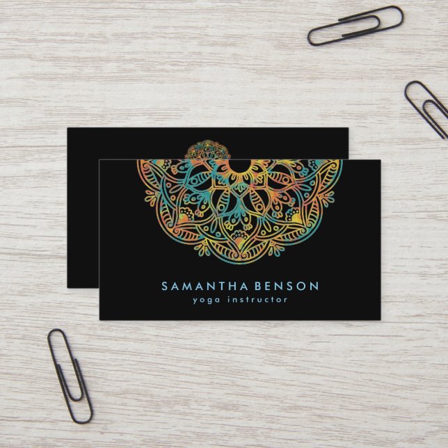 Elegant Lotus Flower Logo Yoga Business Card (Front/Back In Situ)