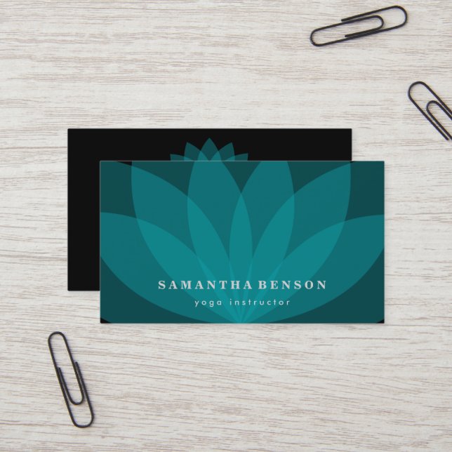 Elegant Lotus Flower Logo Yoga Business Card (Front/Back In Situ)