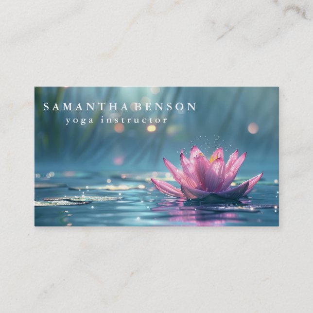 Elegant Lotus Flower Logo Yoga Business Card (Front)
