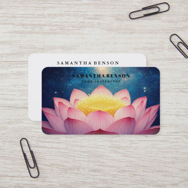 Elegant Lotus Flower Logo Yoga Business Card (Front/Back In Situ)