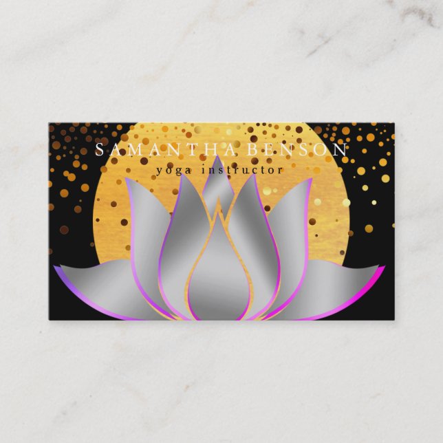 Elegant Lotus Flower Logo Yoga Business Card (Front)
