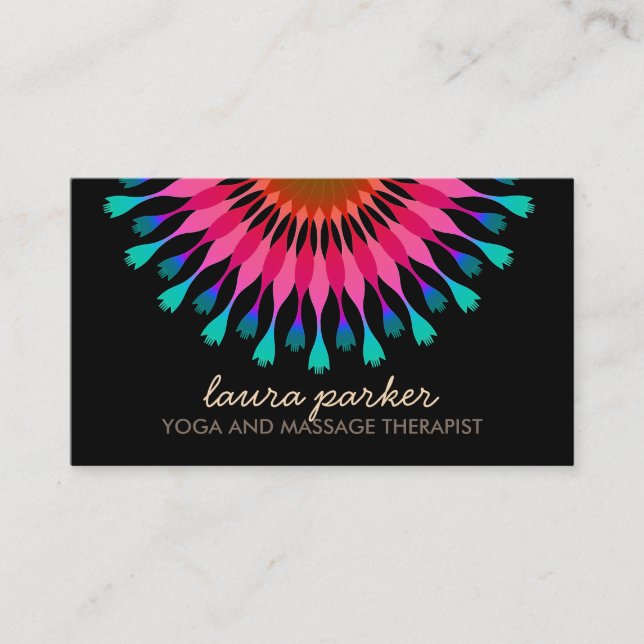 Elegant Lotus Flower Logo Yoga Healing Health Business Card (Front)