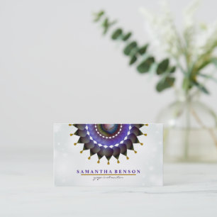 Elegant Lotus Flower Logo Yoga Purple Background Business Card