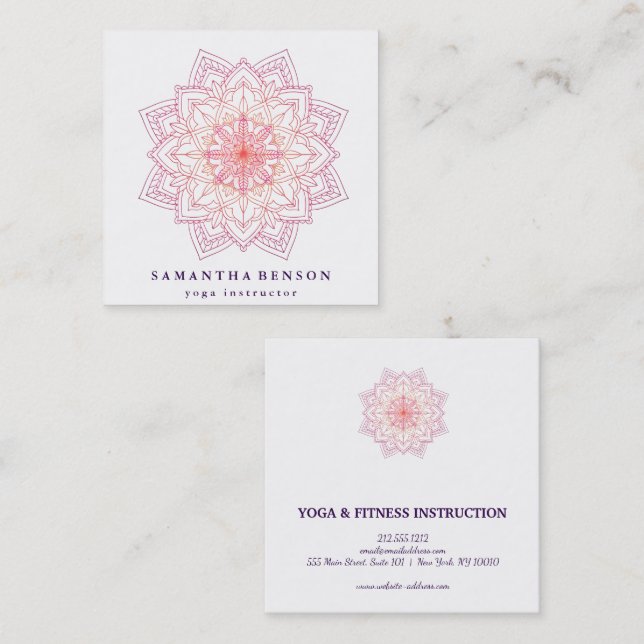 Elegant Lotus Flower Logo Yoga Square Business Card (Front/Back)