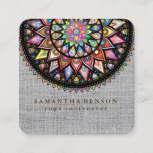 Elegant Lotus Flower Logo Yoga Square Business Card