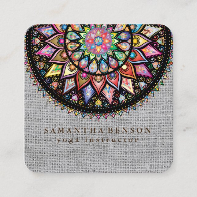 Elegant Lotus Flower Logo Yoga Square Business Card (Front)
