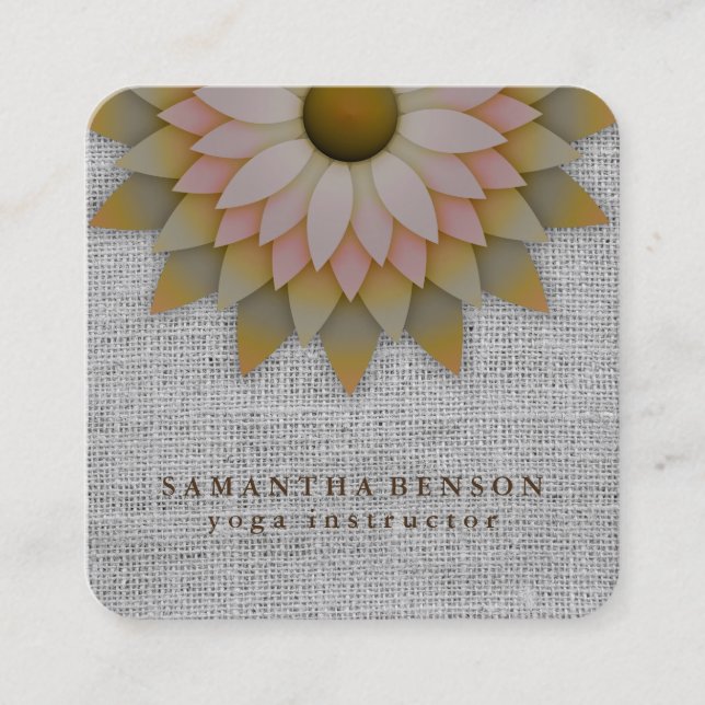 Elegant Lotus Flower Logo Yoga Square Business Card (Front)
