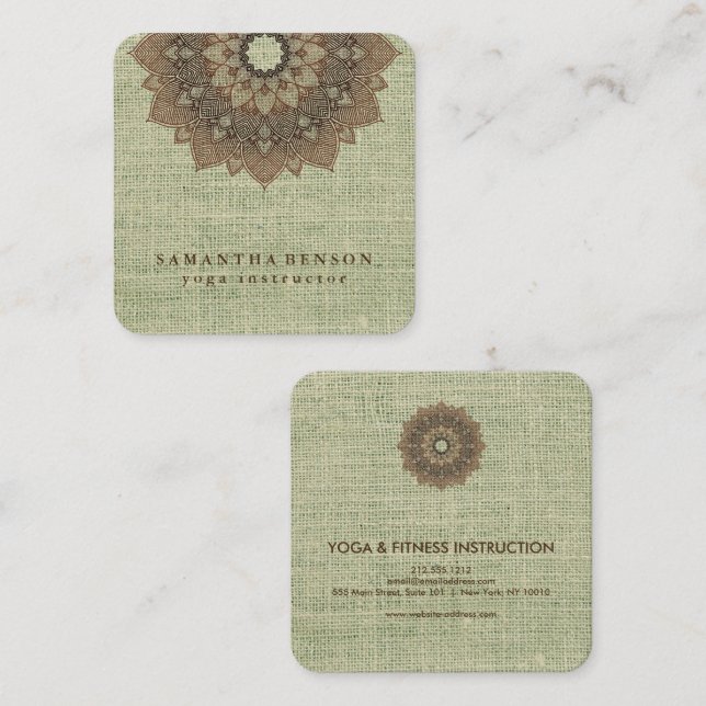 Elegant Lotus Flower Logo Yoga Square Business Card (Front/Back)
