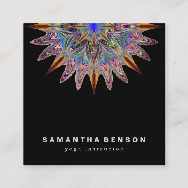 Elegant Lotus Flower Logo Yoga Square Business Card (Front)