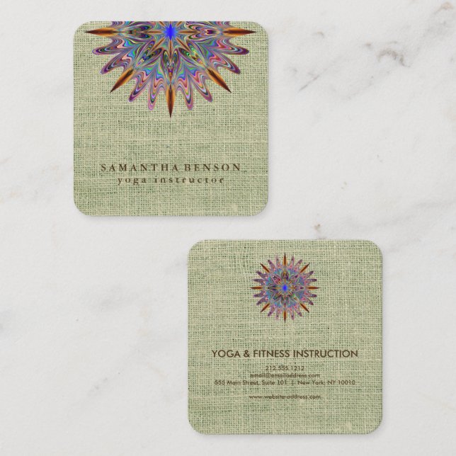 Elegant Lotus Flower Logo Yoga Square Business Card (Front/Back)