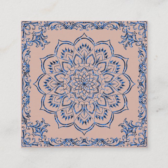 Elegant Lotus Flower Logo Yoga Square Business Card (Front)