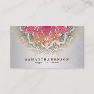 Elegant Lotus Flower Mandala Logo Yoga Instructor Business Card