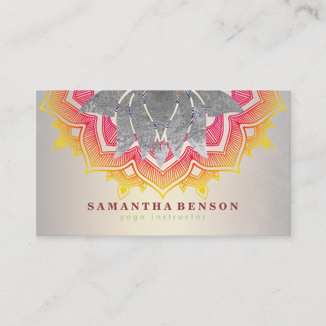 Elegant Lotus Flower Mandala Logo Yoga Instructor Business Card (Front)